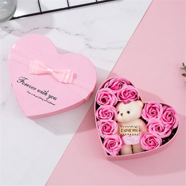 Heart-Shaped Bath Rose Soap Gift Box for Valentine's Day, Mother's Day, or Birthday, Luxury Floral Presentation with Decorative Packaging