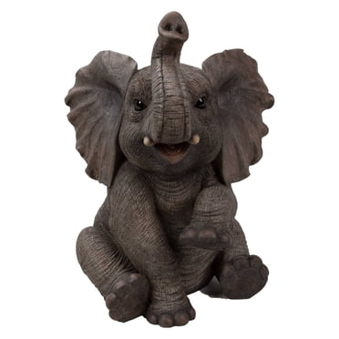 Décoration de Jardin Statue d'Animal Éléphant Bébé Assis avec Coffre Statue