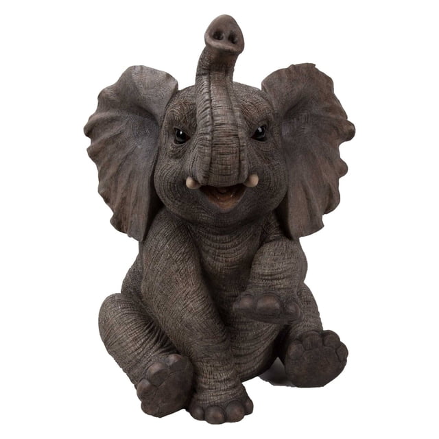 Garden Decor Animal Statue Elephant Baby Sitting W/Trunk Up Statue
