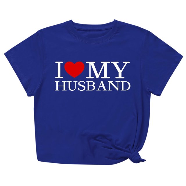 Penkiiy T-Shirt Femme J'aime Mon Mari Mignon Relation Mariée TP Bleu