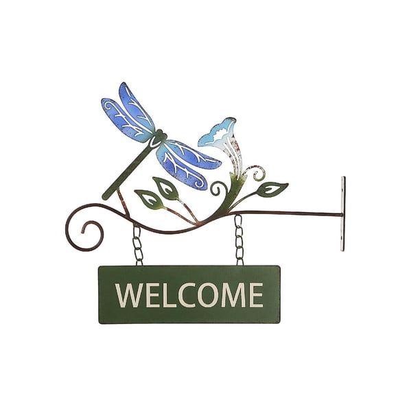 IH Casa Decor Hanging Metal Dragonfly Welcome Sign