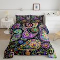 thumbnail image 2 of Erosebridal Boho Paisley Floral Bedding King Comforter Set,Abstract Geometric Lines Down Comforter,Multicolor Bohemain Style Bedding Sets King,Lightweight Room Decor Reversible,3 Pieces, 2 of 7