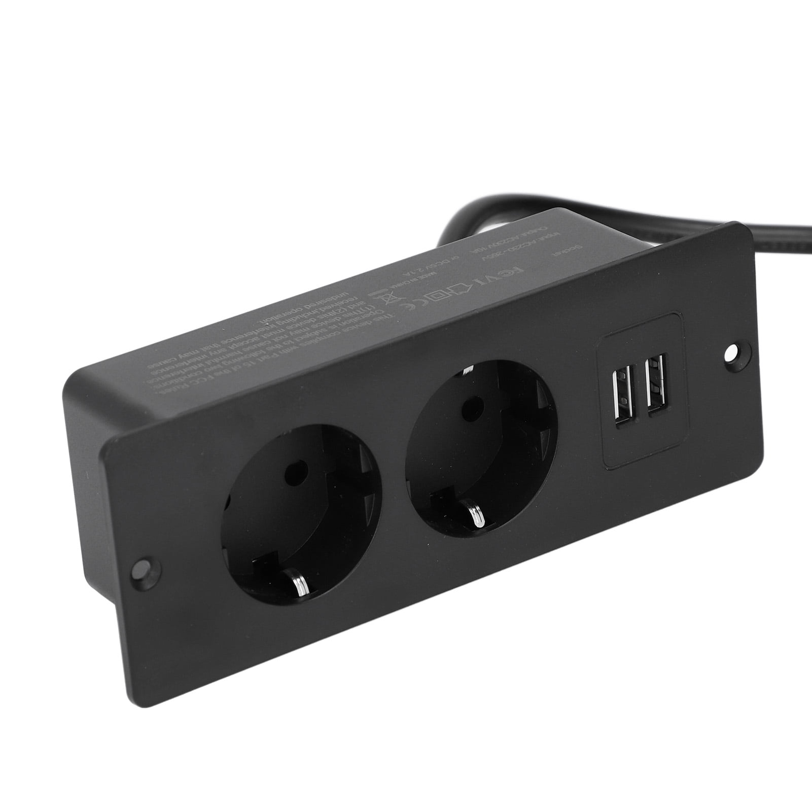 Space-Saving Recessed Power Hub with Dual USB Ports and AC Outlets, 1.5m Cable, Ideal for Furniture Integration and Desk Installation