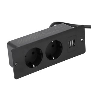 Space-Saving Recessed Power Hub with Dual USB Ports and AC Outlets, 1.5m Cable, Ideal for Furniture Integration and Desk Installation