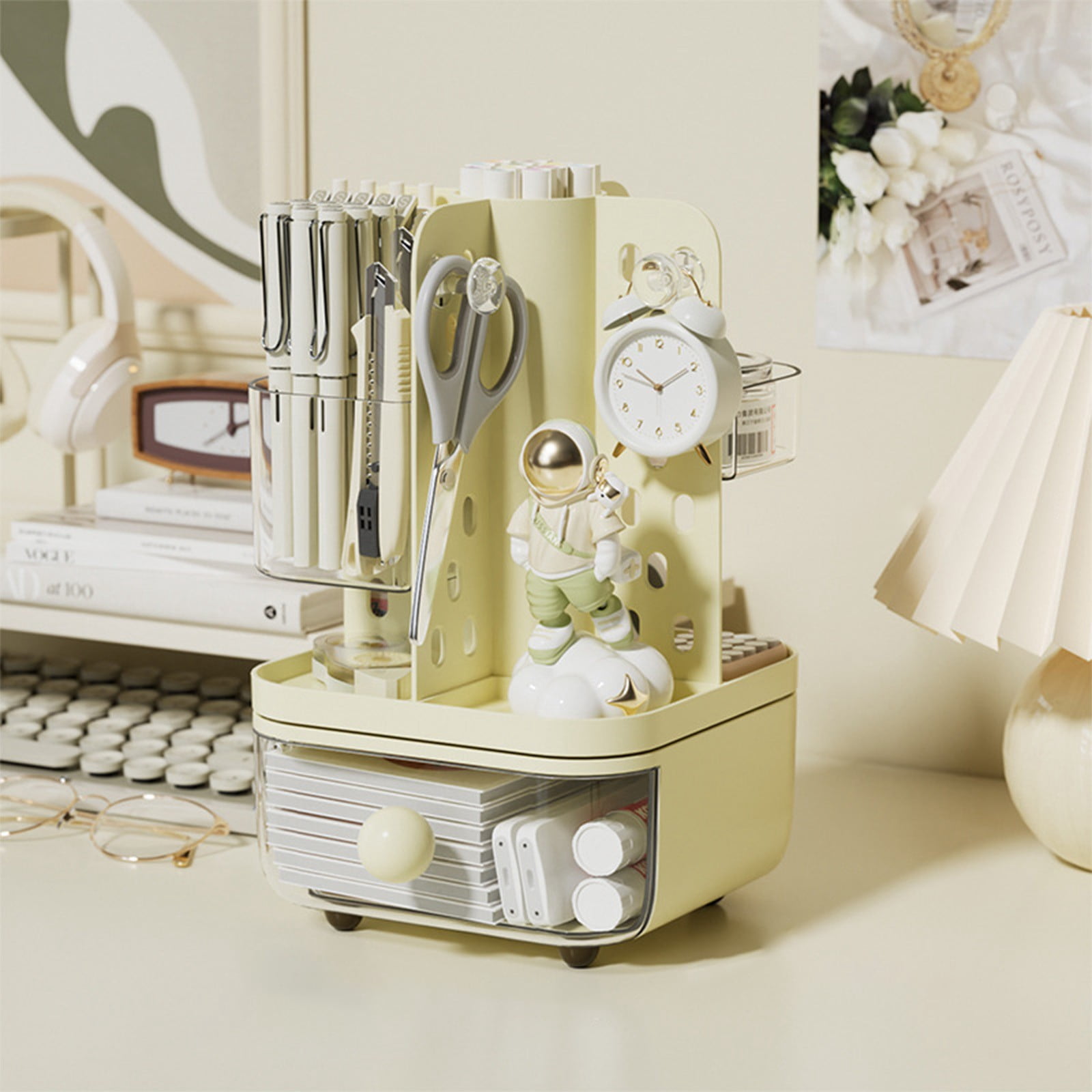 Desktop Rotating Perforated Storage Rack, Multi-Compartment Desk Organizer, Office Drawer Pencil Cup, Stationery Holder for Study Table, Home & Office Organization