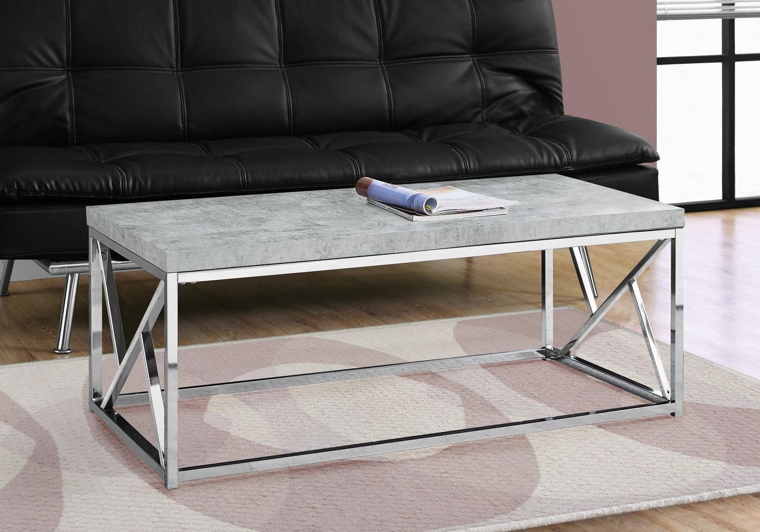 Monarch Specialties Coffee Table, Accent, Cocktail, Rectangular, Living Room, 48"l, Metal, Laminate, Grey, Chrome, Contemporary, Modern