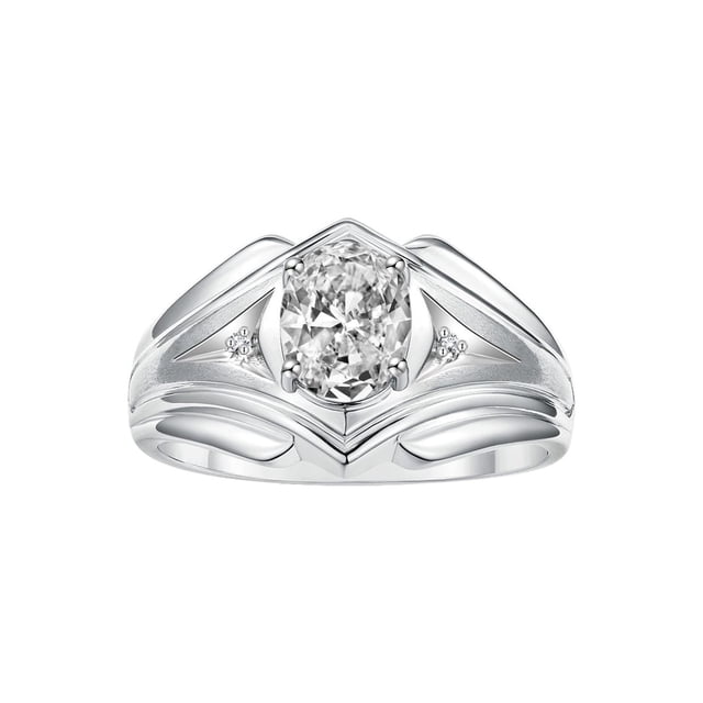 RYLOS Men's Rings 14K White Gold Rings Classic Designer Style 9X7MM Oval Gemstone & Diamond Ring White Topaz April Birthstone Rings For Men Size 10