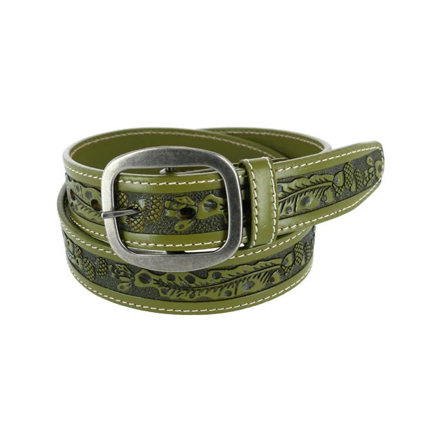 CTM® Leather Western Embossed Belt with Removable Buckle