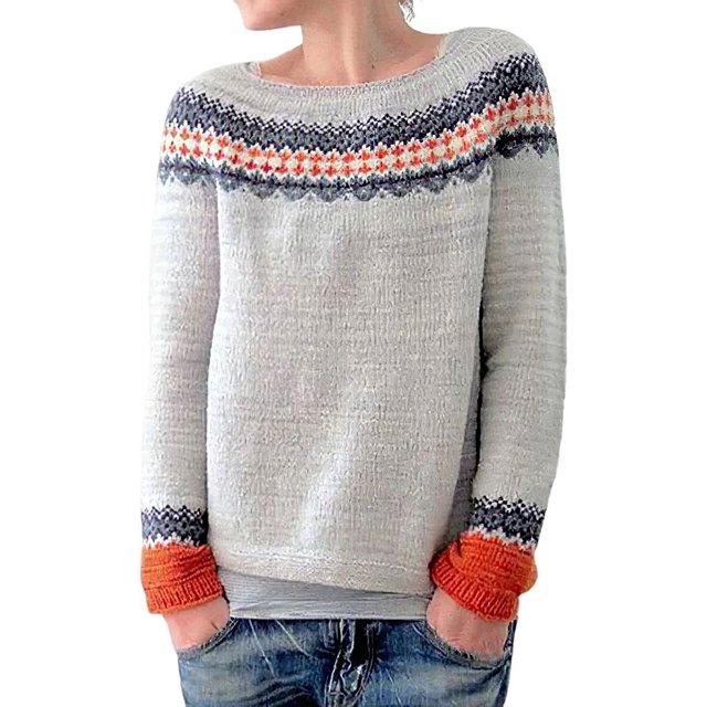 MesaSe Chandail à Imprimé Fair Isle pour Femmes, Style Vintage Aztèque, Imprimé Paysage de Montagne, Col Rond, Tricoté