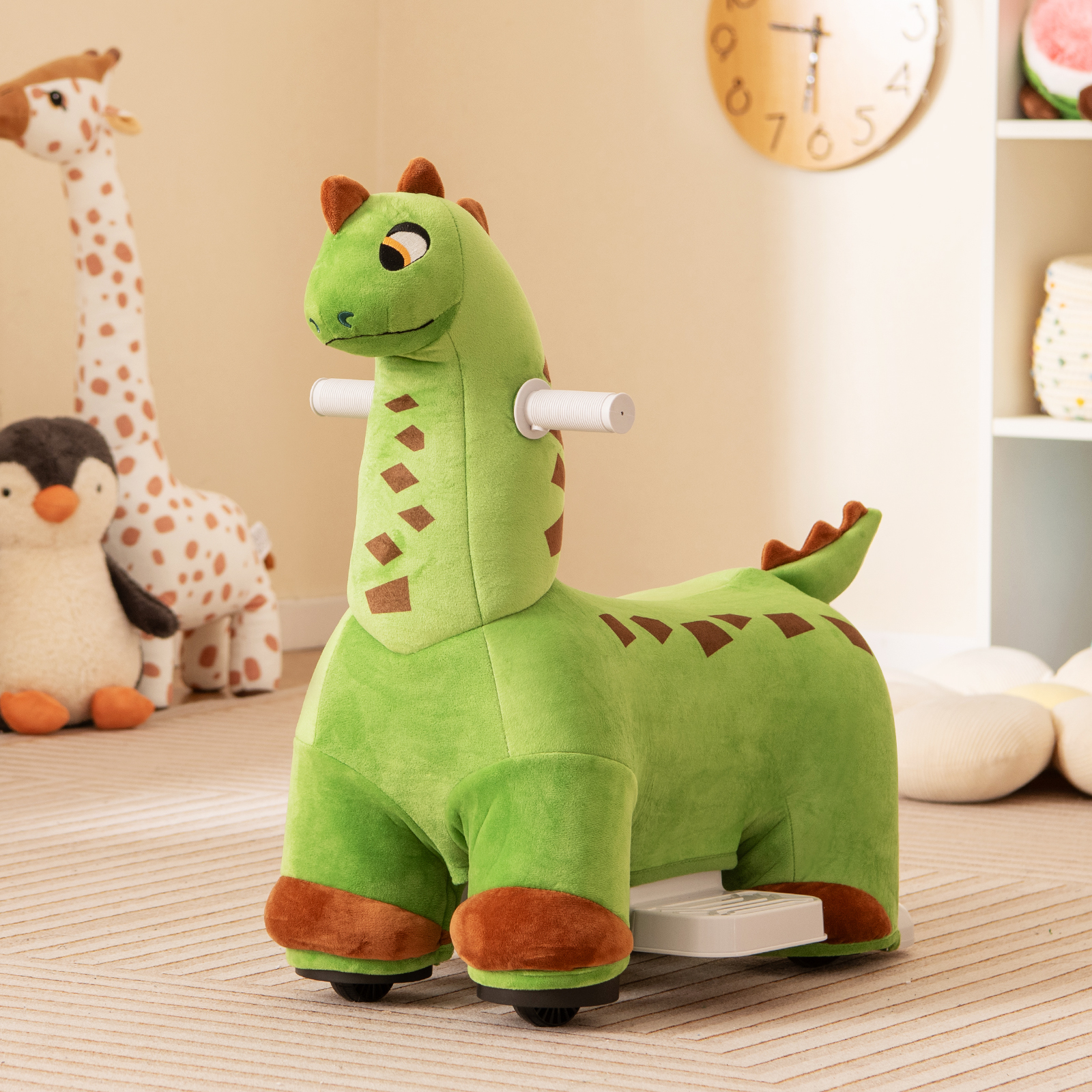 Gymax 6V Kids Ride on Dinosaur w/ Padded Sea Foot Pedal Music Forward & Wheels