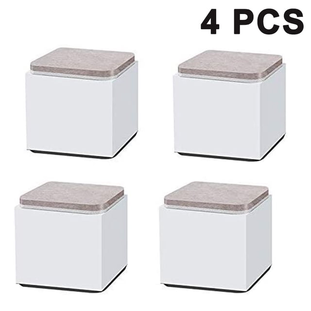Furniture Legs Feet Non-Slip Lift Blocks for Table Couch Desk, a set of four square-shaped, self-adhesive heavy-duty furniture leg raisers. Made of durable carbon steel with a white finish and wear-resistant pads on top. Designed for floor protection, noise reduction, and elevating furniture for easier cleaning. Each block measures 40x52mm.