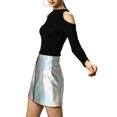 thumbnail image 4 of Unique Bargains Jupe Courte Mini Holographique Taille Haute à Fermeture Éclair Métallique devant pour Femme, 4 of 7