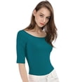 thumbnail image 3 of INSPIRE CHIC T-Shirt Ajusté à Manches Mi-Longues à Encolure Dégagée pour Superposition pour Femmes, 3 of 6