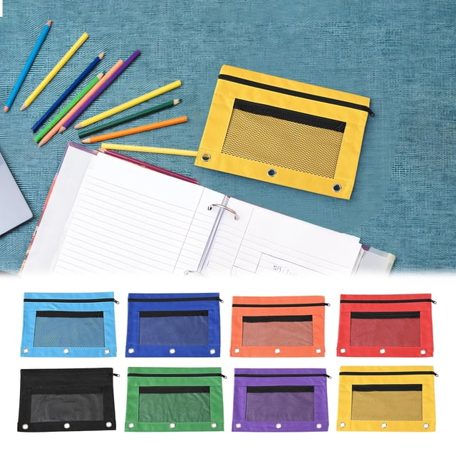 Binder Pencil Pouch Pencil Pouch for 3 Ring Binder Zipper Pencil Pouch 3 Ring Pencil Pouch Pencil Bags with Zipper Pencil Bag Three Holes Cloth Pencil Case Double Layer Mesh Large Capacity Pencil Bag