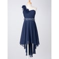 thumbnail image 2 of RUNQHUI Robe à une Épaule pour Enfants Filles en Chiffon Demoiselle d'Honneur Robe Haute Basse Robe de Soirée Formelle Bleu Marine 8, 2 of 7
