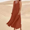 thumbnail image 1 of justHIGH Robe Midi en Coton et Lin pour Femme 2026 Été à Manches Courtes Décontractée Robes Plissées Ligne A Robe de Plage avec Poches Vert Armée, TG, 1 of 7