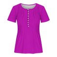 thumbnail image 4 of AherBiu Hauts pour Femmes Été à Boutons Col Rond Couleur Unie Froncé Chic Décontracté Tuniques Amples T-Shirts, 4 of 4
