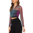 thumbnail image 4 of INSPIRE CHIC Veste Courte à Col Montant Scintillante Transparente pour Femme Halloween Noël TP Bleu, 4 of 7