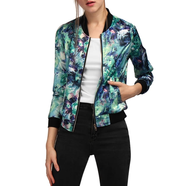 INSPIRE CHIC Blouson Bomber pour Femme Coupe Ajustée Léger à Fermeture Éclair Vert TP