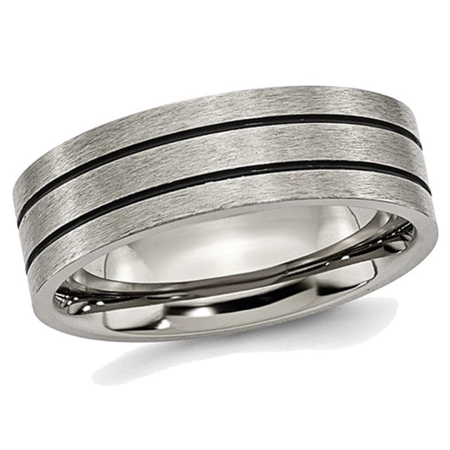 Bague Alliance pour Homme en Titane Biseauté 7 mm avec Émail et Rainure Brossée