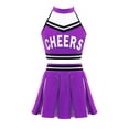 thumbnail image 3 of Xnihocha Girls Classic Cheerleading Team Uniform Mesh Splice Crop Top with Pleated Boxer Skirts Rooter Stage Suit Purple 10, 3 of 5