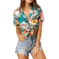 thumbnail image 1 of INSPIRE CHIC Women's Shirts Hawaiian Short Sleeve Tropical Floral Button Down Tops XS White, 1 of 9