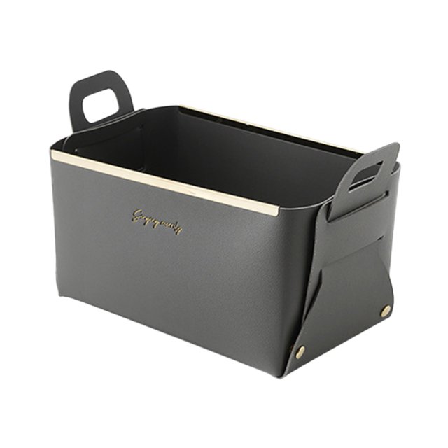 Big Sale ! Huayishang Home Textile Storage,Storage Case,Desktop Leather Storage Box Foldable Organizer Basket with Handle Cosmetics Snacks Sundries Storage