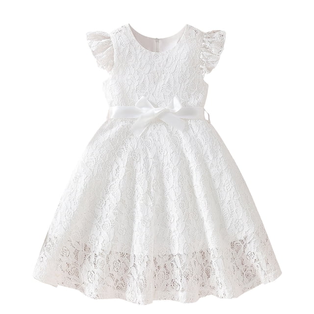zbxnLI Robe Princesse en Dentelle pour Filles, Manches Volantées, Nœud, Robe Évasée de Fête pour Anniversaire, Robes Formelles