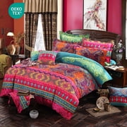 JOLUSERE Bohemian Boho Duvet Cover Set Twin Size,2 Pieces Retro Bohemian Mandala Striped Comforter Cover Sets, Colorful Red