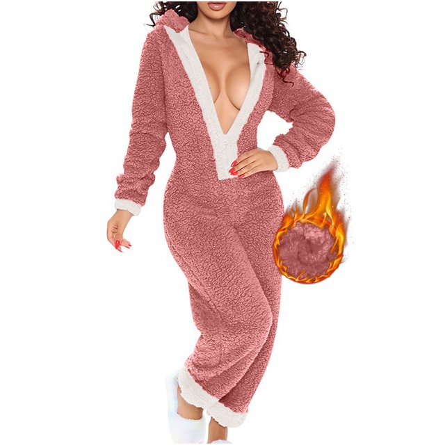 Combinaison une-Pièce d'Hiver pour Femme Adulte, Costume à Fermeture Éclair devant, à Capuche, Tenue de Détente, Pyjama Confortable, Combinaison Grande Taille en Liquidation