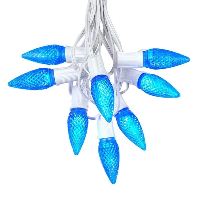 Novelty Lights 25 Foot C9 LED Christmas String Lights, Blue, White Wire