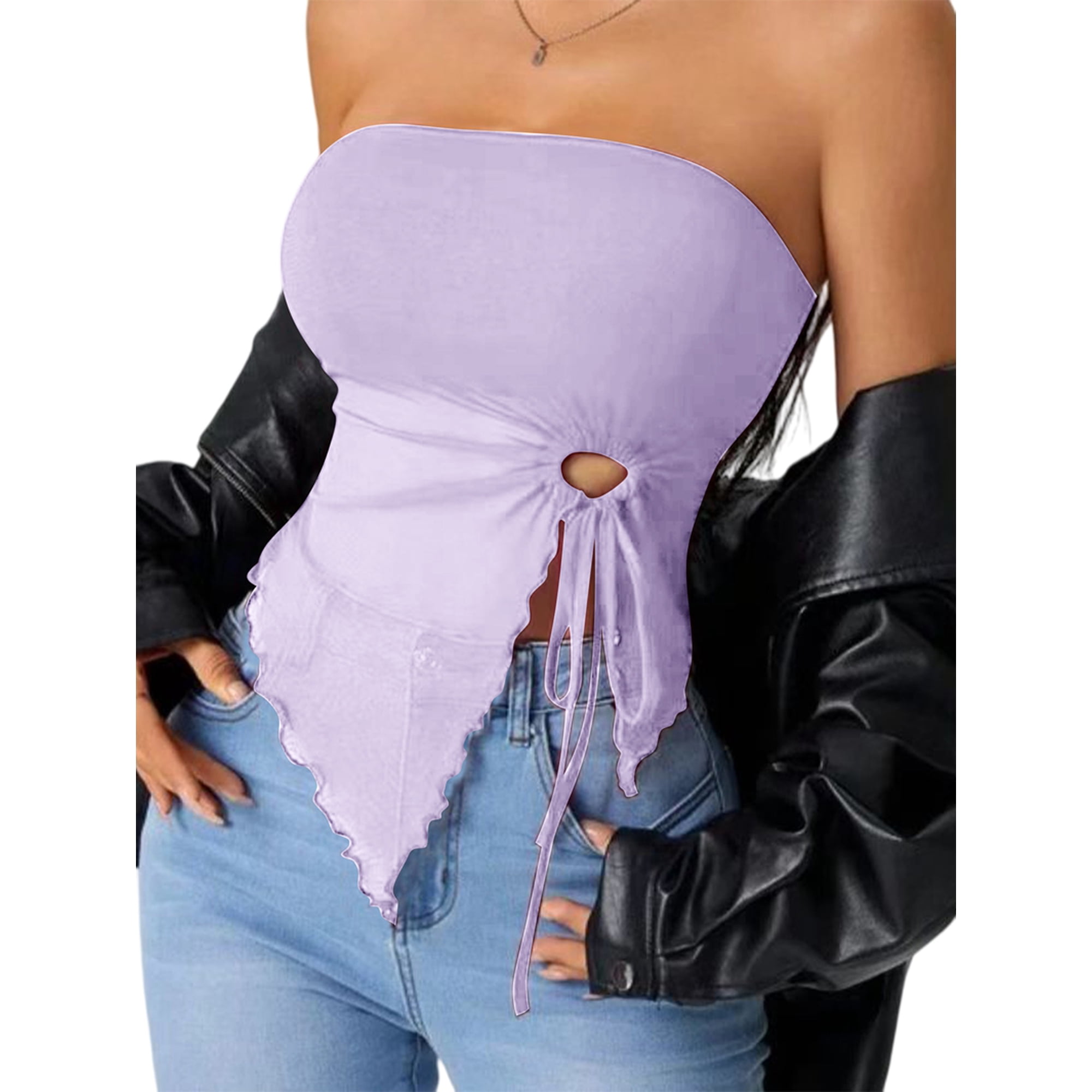 シム・シメール／スリープタイト Women'S Mesh Drawstring Split Tube Top Strapless Sleeveless