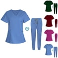 thumbnail image 5 of Ensemble de Sarraus pour Femmes, Haut de Sarrau à Col en V Extensible et Pantalon Jogger à Cordon avec 7 Poches, Anti-Froissement, Doux, Ensemble d'Uniforme d'Infirmière à Manches Courtes, Ensemble de Chemise d'Uniforme de Travail, Bleu Ciel, 5 of 5