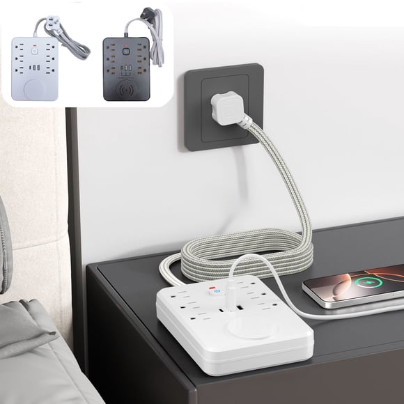 MTBLYS 6 Ac Outlets Power Strip Tower 2 Usb 1 C Ports Wireless Charging Station 5.25Ft Cord Desk Travel Fast Charging Hub for Multiple Devices