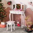 thumbnail image 4 of Costway Kids Vanity Set Toddler Makeup Table & Stool with Tri-folding Mirror Drawer Light Pink&White, 4 of 10