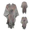 thumbnail image 4 of Hauts de Mode pour Femmes Mode Automne Hiver Contrastant Boule Rayée Cape à Franges Châle Hauts Vêtements d'Hiver pour Femmes, 4 of 6