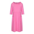 thumbnail image 4 of Ersazi Robe Femme Printemps et Couleur Unie Manches Trois-Quarts Col Rond Décontractée Ample avec Poches Robe en Liquidation Rose G, 4 of 8