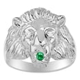 thumbnail image 1 of RYLOS Rings Sterling Silver Lion Head Ring Amazing Conversation Starter Diamonds Eyes & Emerald Mouth Rings Size 12, 1 of 7