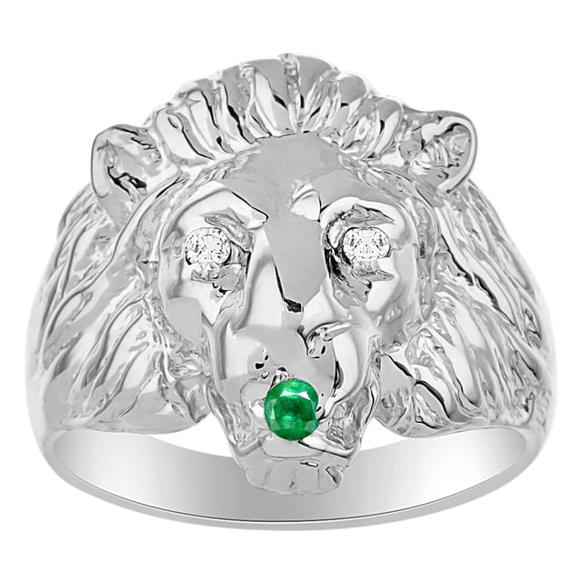 RYLOS Rings Sterling Silver Lion Head Ring Amazing Conversation Starter Diamonds Eyes & Emerald Mouth Rings Size 12