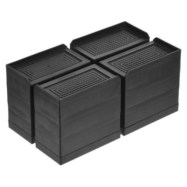 Unique Bargains 4.3 Inch Furniture Risers Rectangle Bed Lifters Adjustable Stackable Couch Riser, Black 4 Pack