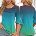 thumbnail image 2 of Plebaso Womens Summer Tops Ruffle 3/4 Length Sleeve Round Neck Shirts Pleated Casual Loose Tunic Blouses, 2 of 6