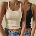 thumbnail image 2 of Timegard Camisoles 2 Pcs pour Femmes Col Rond Côtelé Sans Manches Ajusté Court Haut Décontracté Sortie Camis, 2 of 6