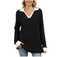thumbnail image 1 of Yuyuzo Long Sleeve Tops for Women Ribbed Knit V Neck Collared Loose Fitted Casual Lightweight Fall Tees, 1 of 7