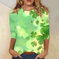 thumbnail image 2 of Diufon T-Shirts de la Saint-Patrick pour Femmes, Grande Taille, Imprimé Trèfle, Manches 3/4, Col Rond, 2 of 5