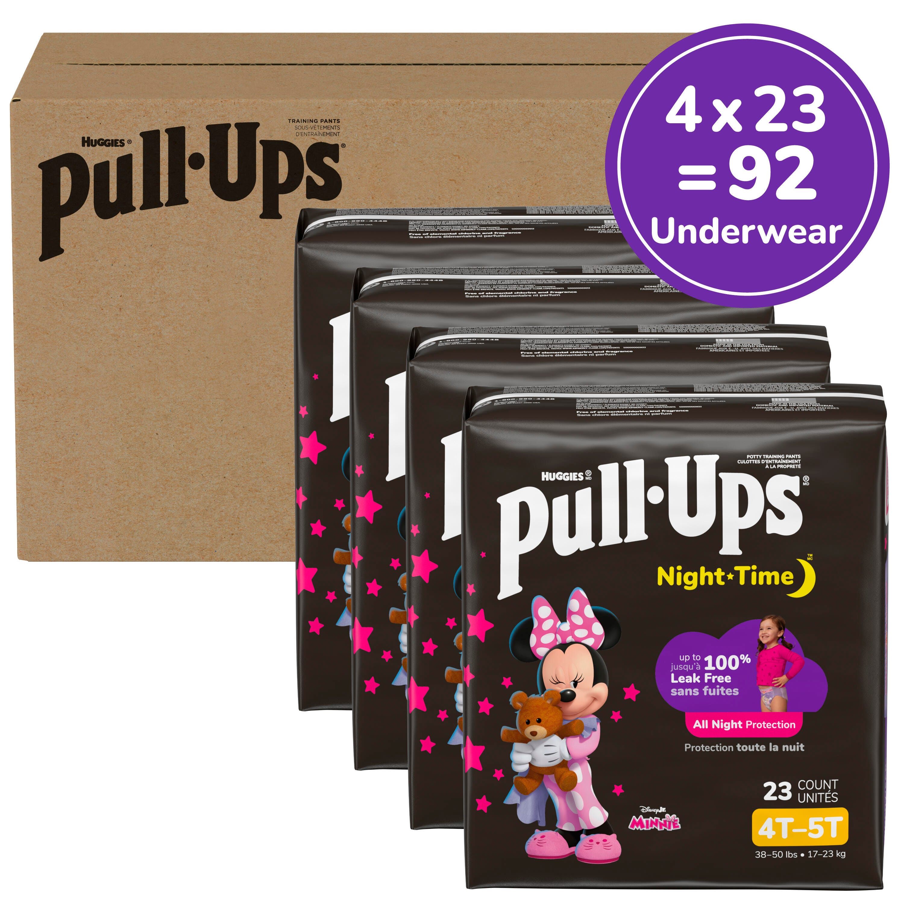 Pull-Ups Girls' Night-Time Potty Training Pants, 3T-4T (32-40 lbs), 108 Ct