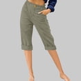 thumbnail image 2 of Timegard Womens Capri Pants Straight Leg Elastic Waisted Button Summer Casual Crop Pants with Pockets, 2 of 4