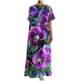 thumbnail image 4 of Robe à Manches Courtes pour Femmes Col Rond Imprimée Ample avec Poches Été Décontractée Longue Ourlet Grand Robe Polyester, 4 of 6