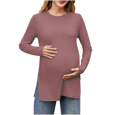 Bwiyojiz Sizes S-XXL Maternity Clothes Summer Ladies Fashion Solid Color Stripe Long Sleeve Pregnant Woman Casual Tops Clothes, Mother's Day Gifts