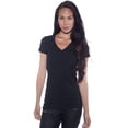 thumbnail image 4 of 2 or 4 Pack Zenana Women's Basic Short Sleeve V-Neck T-Shirts, Black/ white, Medium, 4 of 4