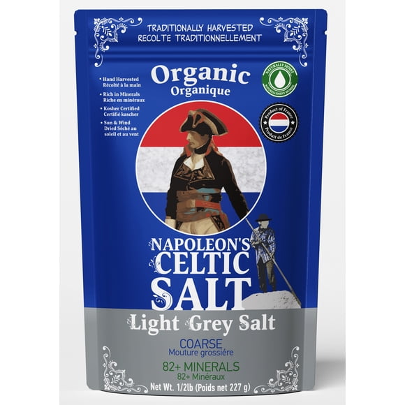 Napoleon's Celtic Salt - Celtic Salt Organic 82 Minerals Coarse, 1/2lb Resealable Bag, Hand Harvested, 100% Natural, Unrefined from France